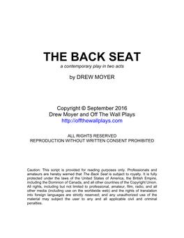 THE BACK SEAT a Contemporary Play in Two Acts