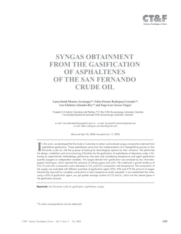 Syngas Obtainment from the Gasification of Asphaltenes of the San Fernando Crude Oil