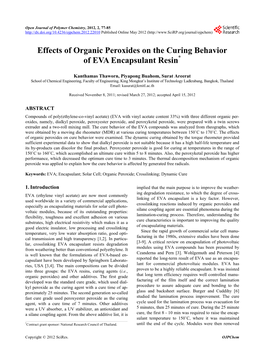 Effects of Organic Peroxides on the Curing Behavior of EVA Encapsulant Resin*