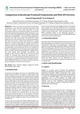 Comparison of Javascript Frontend Frameworks and Web API Services Samarth Maganahalli1, Prof