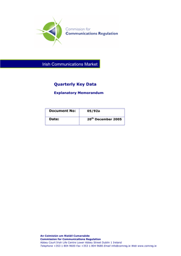 Expmlanatory Memorandum for the Quarterly Report