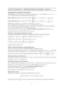 CALCULUS HANDOUT 6 - RIEMANN-DARBOUX INTEGRAL - Deﬁnitions