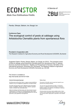 The Ecological Control of Pests at Cabbage Using Artistolochia Clematitis Plants from Spontaneous Flora