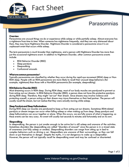 Parasomnias Fact Sheet