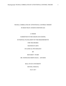 Running Head: NEURAL CORRELATES of ATTENTIONAL CONTROL THEORY 1