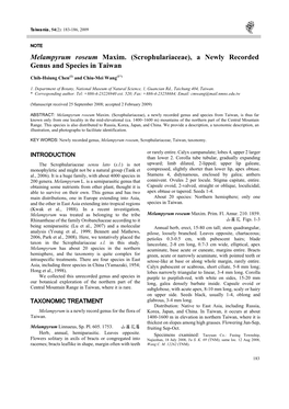 Melampyrum Roseum Maxim. (Scrophulariaceae), a Newly Recorded Genus and Species in Taiwan
