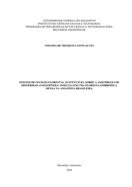 Universidade Federal Do Amazonas Instituto De Ciências Exatas E Tecnologia Programa De Pós-Graduação Em Ciência E Tecnologia Para Recursos Amazônicos