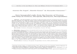 New Hexapodid Crabs from the Eocene of Vicenza (NE Italy) (Crustacea, Decapoda, Brachyura, Hexapodidae)
