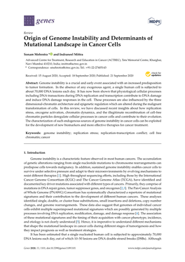 Origin of Genome Instability and Determinants of Mutational Landscape in Cancer Cells