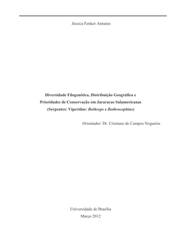 Jéssica Fenker Antunes Diversidade Filogenética, Distribuição Geográfica E Prioridades De Conservação Em Jararacas Sulam