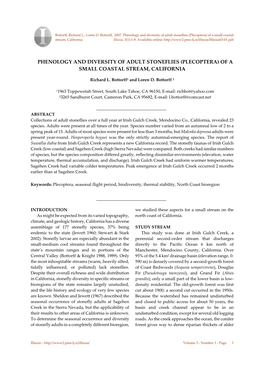 Phenology and Diversity of Adult Stoneflies (Plecoptera) of a Small Coastal Stream, California