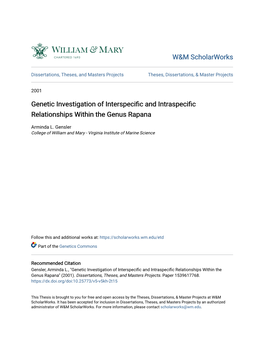 Genetic Investigation of Interspecific and Intraspecific Relationships Within the Genus Rapana