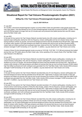 Situational Report for Taal Volcano Phreatomagmatic Eruption (2021)