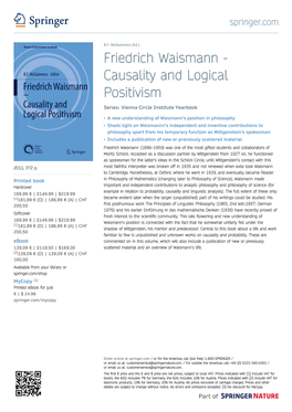 Friedrich Waismann - Causality and Logical Positivism Series: Vienna Circle Institute Yearbook