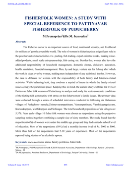 Fisherfolk Women: a Study with Special Reference to Pattinavar Fisherfolk of Puducherry