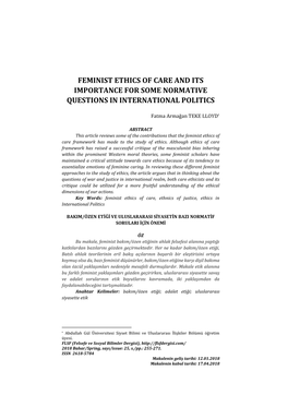 Feminist Ethics of Care and Its Importance for Some Normative Questions in International Politics