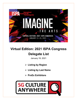 Virtual Edition: 2021 ISPA Congress Delegate List January 19, 2021