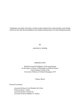 Extra-Parliamentary Strategies and Their Effects on the Development of Good Governance in New Democracies