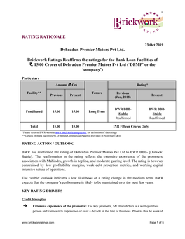 RATING RATIONALE Dehradun Premier Motors Pvt Ltd. Brickwork