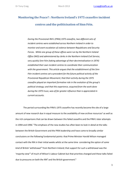 Monitoring the Peace? : Northern Ireland's 1975 Ceasefire Incident Centres and the Politicisation of Sinn Féin
