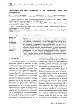 Self-Striking Red Glass Fabrication at Low Temperature Using Gold Nanoparticles