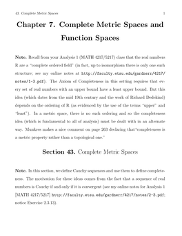 Chapter 7. Complete Metric Spaces and Function Spaces