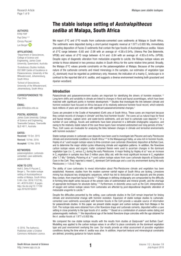 The Stable Isotope Setting of Australopithecus Sediba at Malapa