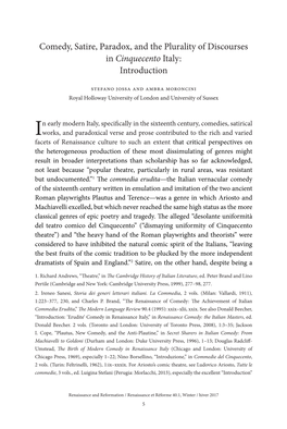 Comedy, Satire, Paradox, and the Plurality of Discourses in Cinquecento Italy: Introduction