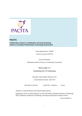 PACITA Deliverable 4.3 Expanding the TA-Landscape