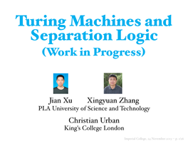 Turing Machines and Separation Logic (Work in Progress)