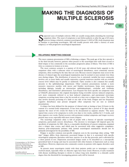 MAKING the DIAGNOSIS of MULTIPLE SCLEROSIS J Palace *Ii3