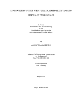 Evaluation of Winter Wheat Germplasm for Resistance To