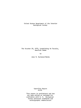 United States Department of the Interior Geological Survey the October 28, 1979, Landsliding on Tutuila, American Samoa by Jane