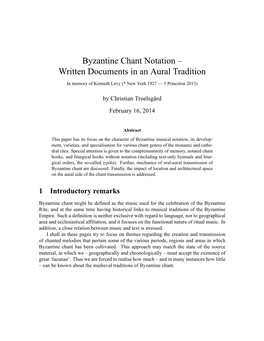 Byzantine Chant Notation – Written Documents in an Aural Tradition