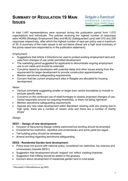 Summary of Regulation 19 Main Issues