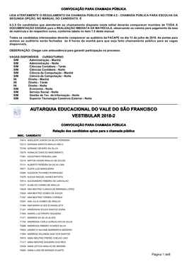 Vestibular 2018 2 Chamada Publica Convocacao