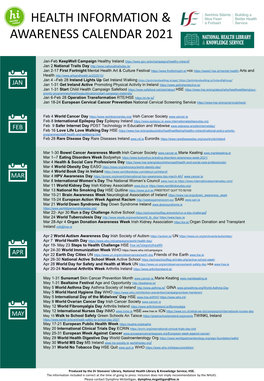 HSE Health Information and Awareness Calendar 2021