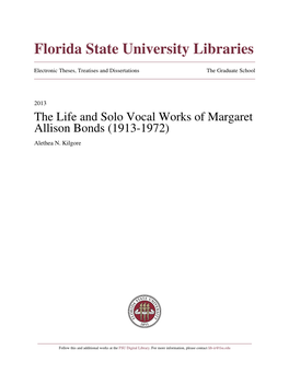 The Life and Solo Vocal Works of Margaret Allison Bonds (1913-1972) Alethea N