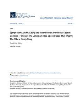 Nike V. Kasky and the Modern Commercial Speech Doctrine - Forward: the Landmark Free-Speech Case That Wasn't: the Nike V