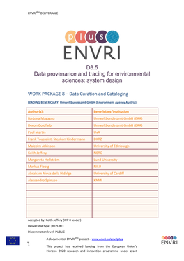 D8.5 Data Provenance and Tracing for Environmental Sciences: System Design