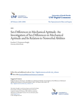 Sex Differences in Mechanical Aptitude: an Investigation of Sex Differences in Mechanical Aptitude and Its Relation to Nonverbal Abilities Karolina E