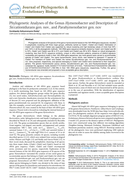 Phylogenetic Analyses of the Genus Hymenobacter and Description of Siccationidurans Gen