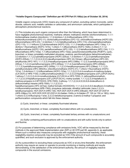 “Volatile Organic Compounds” Definition Per 40 CFR Part 51.100(S) (As of October 30, 2014)