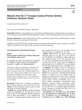Abstracts from the 51St European Society of Human Genetics Conference: Electronic Posters
