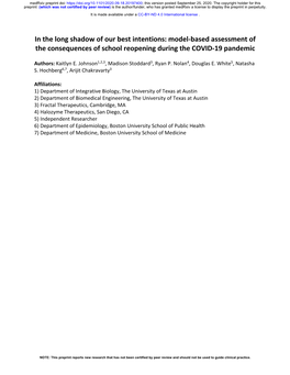 In the Long Shadow of Our Best Intentions: Model-Based Assessment of the Consequences of School Reopening During the COVID-19 Pandemic