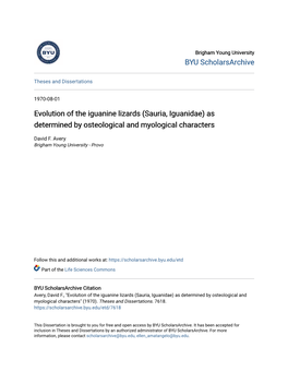 Evolution of the Iguanine Lizards (Sauria, Iguanidae) As Determined by Osteological and Myological Characters