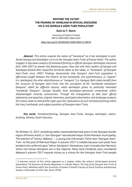 THE FRAMING of HOMELAND in OFFICIAL DISCOURSE VIS-À-VIS GEORGIA’S AZERI-TURK POPULATION1 Karli-Jo T