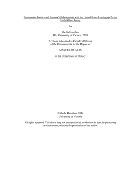 Panamanian Politics and Panama's Relationship with the United States Leading up to the Hull-Alfaro Treaty by Sheila Hamilton B