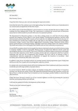 18Th June 2021 Dear Parents/ Carers, I Hope This Letter Finds You Safe, Well