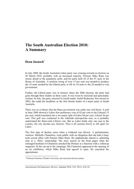 The South Australian Election 2010: a Summary